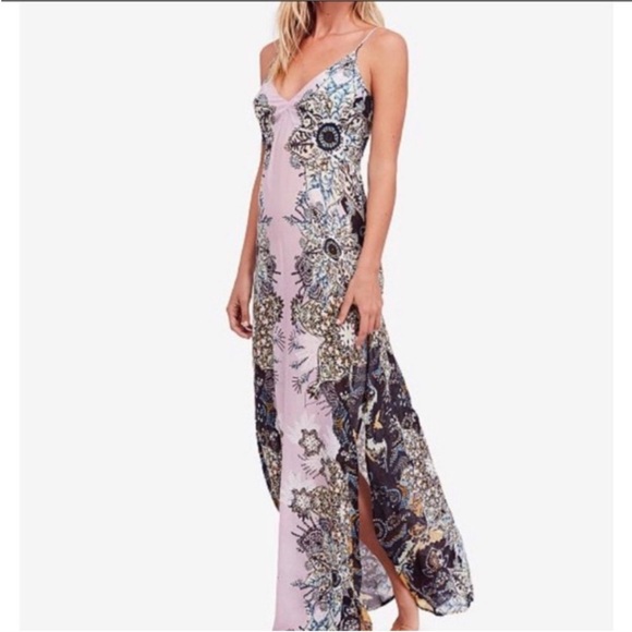 FREE PEOPLE Intimately Wildflower Floral Maxi Boho Slip Dress Lavender Medium - Picture 1 of 17